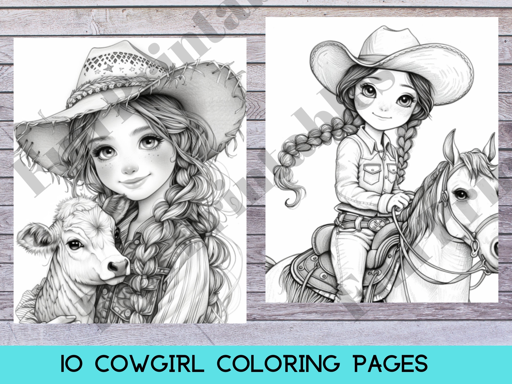 10 Cowgirl Coloring Pages Grayscale Coloring Fantasy Coloring Sheets Adult Coloring Book Etsy