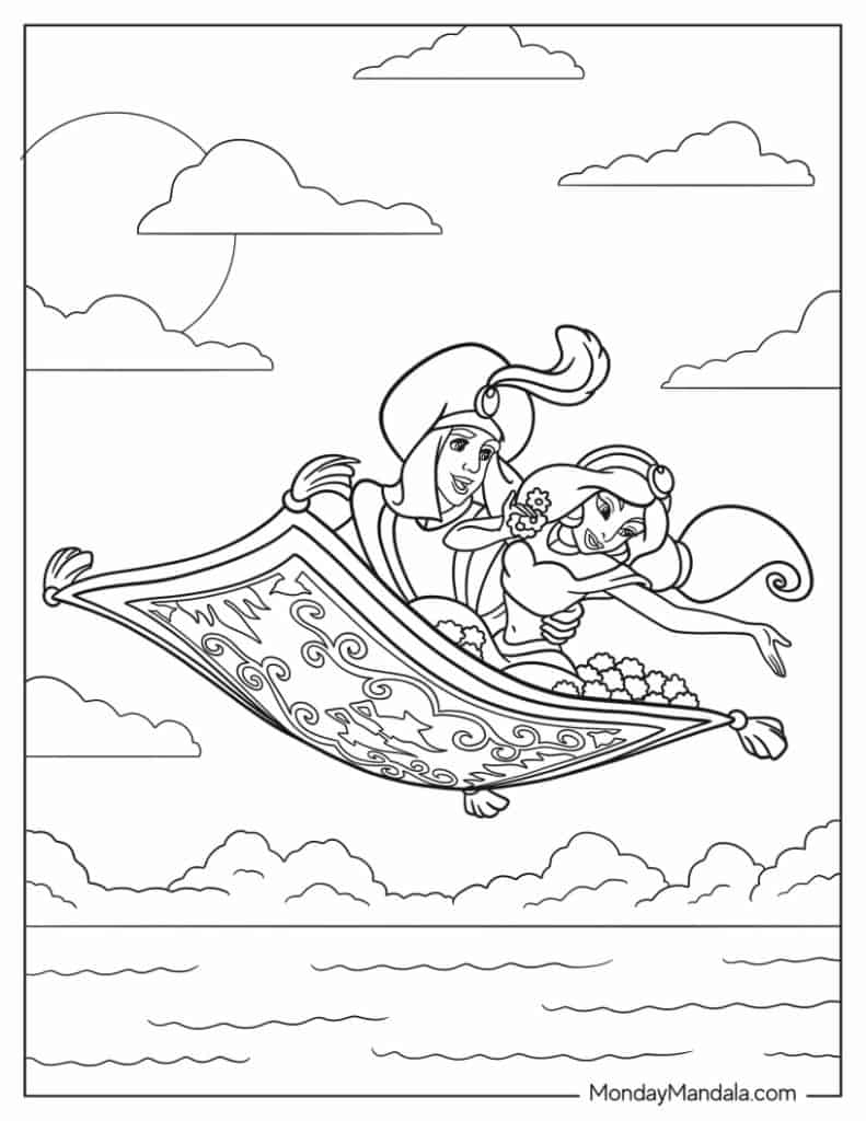 princess jasmine and aladdin coloring pages