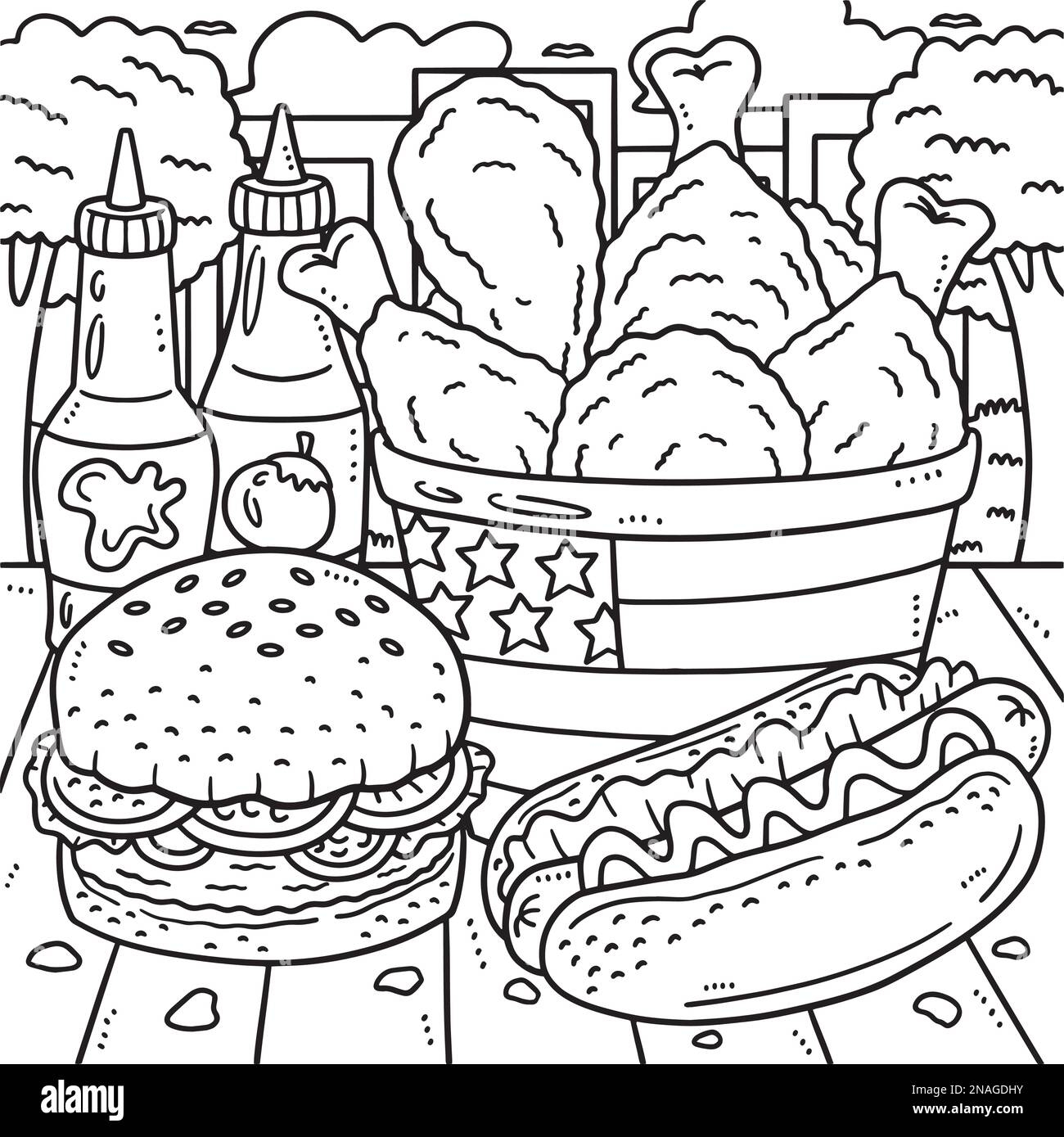 4th Of July Traditional Food Coloring Page Stock Vector Image Art Alamy