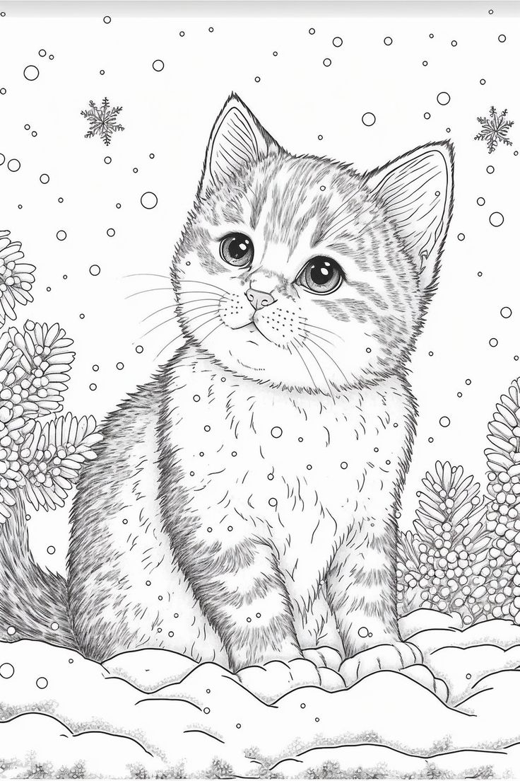5 Page Downloadable Printable Coloring PDF Holiday Christmas Kitty Cat Coloring Pages Kitten Snow Christmas Tree Santa Hat Etsy