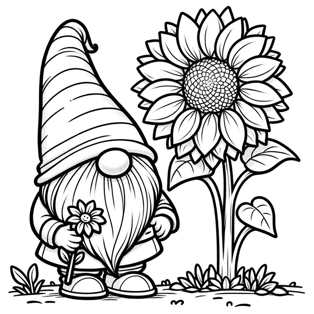 5 Sunflower Gnome Coloring Pages Enchanted Sunflower Gnome Coloring Page Fantasy Sunflower Gnome Coloring Sunflower Coloring Pages Gnome Etsy