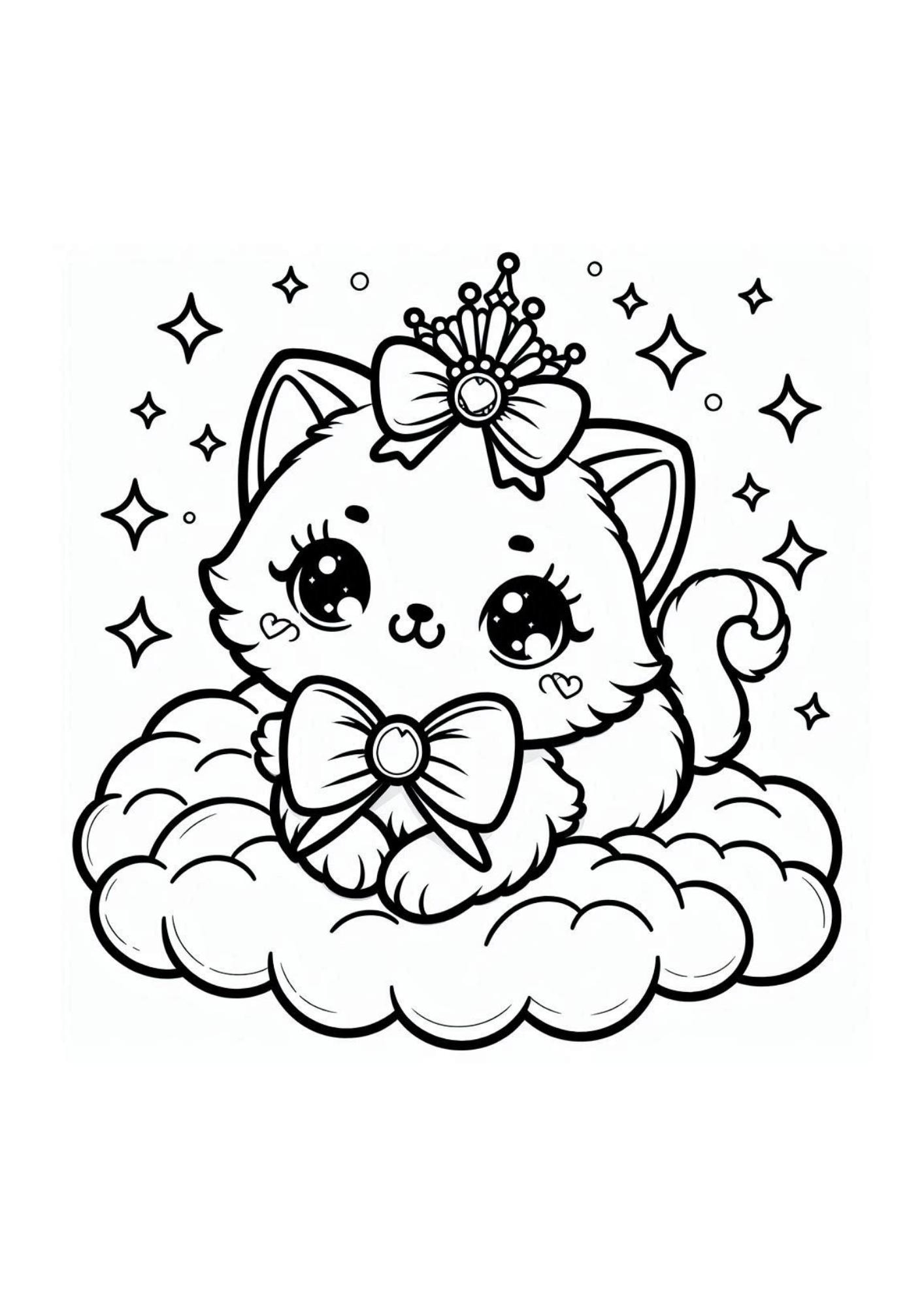 50 Kawaii Princess Kitten Coloring Pages Printable Pages Kawaii Coloring Book Printable Pages Of Princess Kitten Etsy