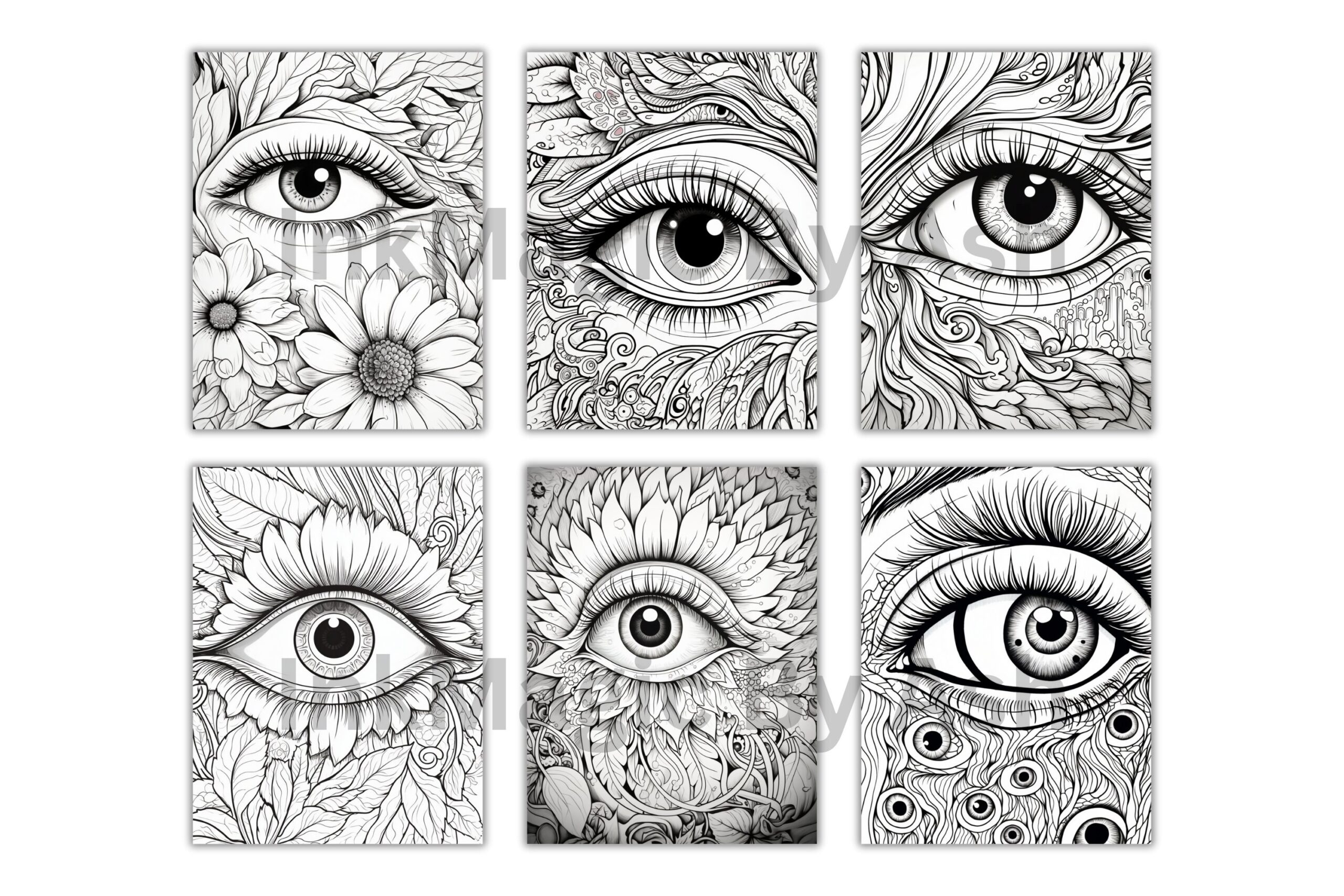 56 Blooming Eyes Digital Coloring Book Woman Eye Printable PDF Man Eye Coloring PNG Old Man Eye Old Woman Eye Human Eye Coloring Page Etsy