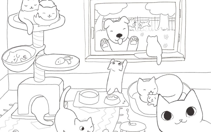A4 Digital Printable Cats Kittens And Dogs Cat And Dog Coloring Page For Children Or Adults Digital Print Cats And Dog Etsy