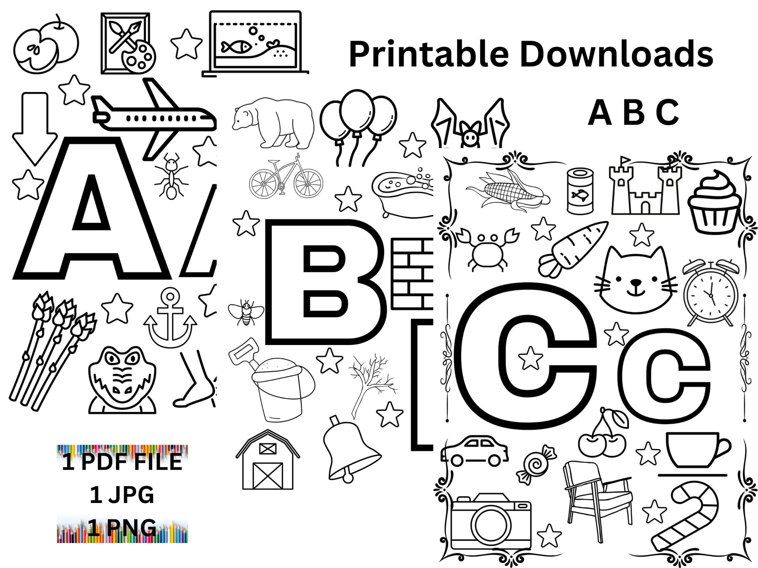 ABC Coloring Pages Preschool Alphabet Learning PDF Etsy