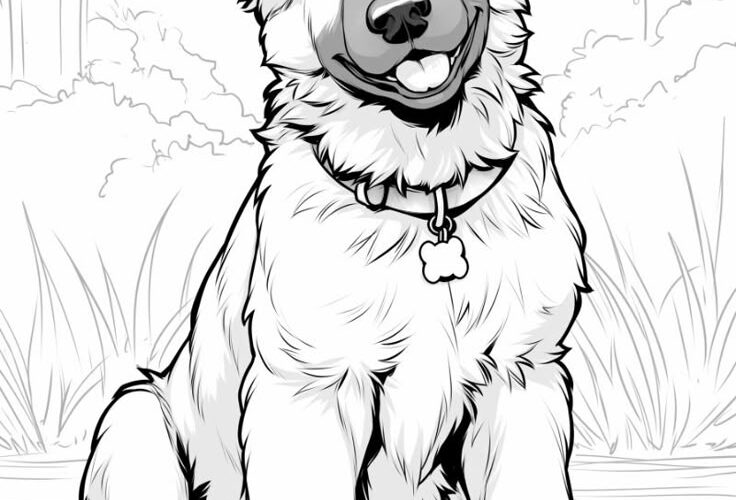 Adorable German Shepherd Puppy Coloring Book Page