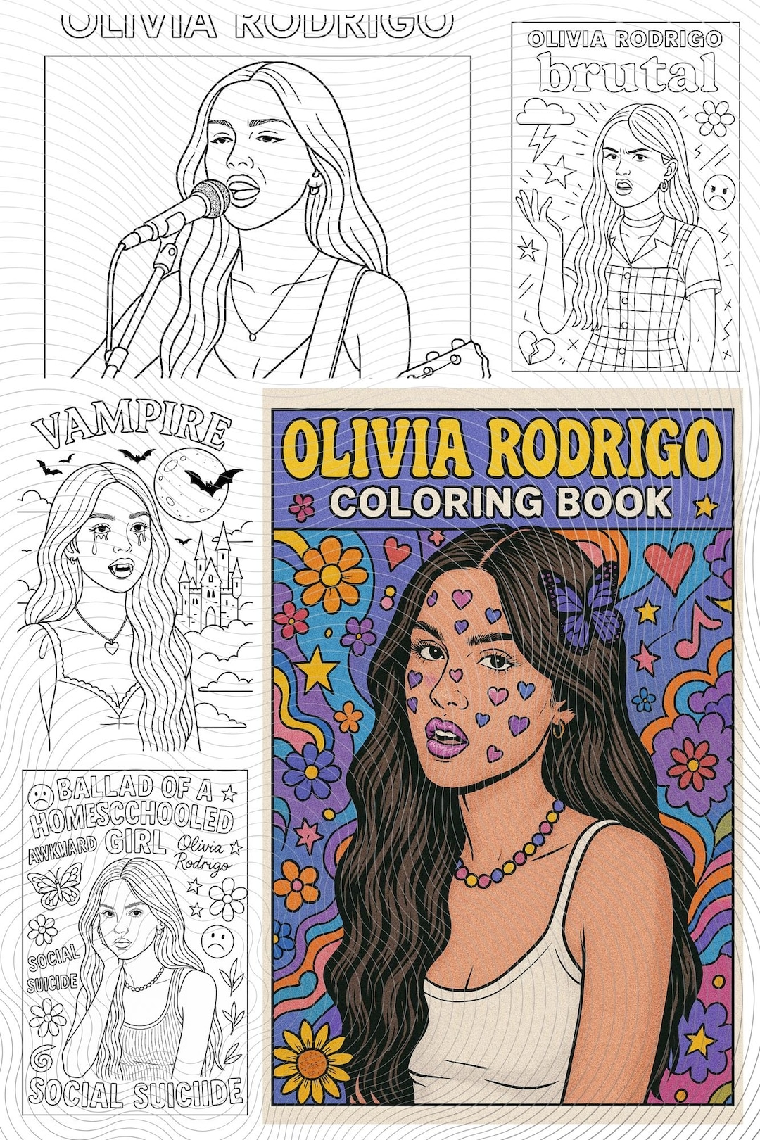 Adult Colouring Book Popstar Colouring Book Olivia Rodrigo Inspired Colouring Book Etsy