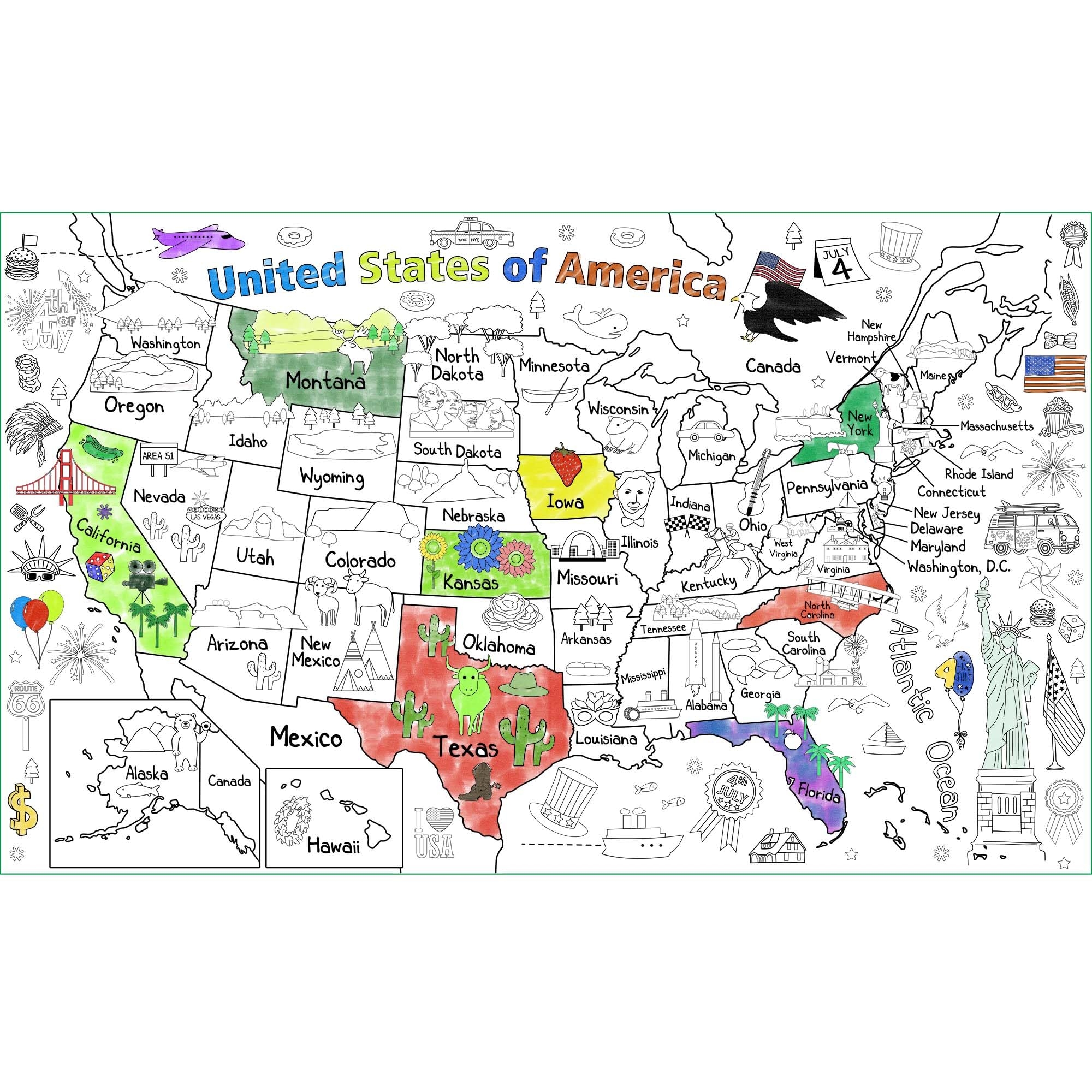 Amazon US Map Coloring Poster For Kids 54 X 33 Inches Giant United States Coloring Map Large Paper Coloring Tablecloth For Children To Learn US States Art Drawing Table Home Classroom