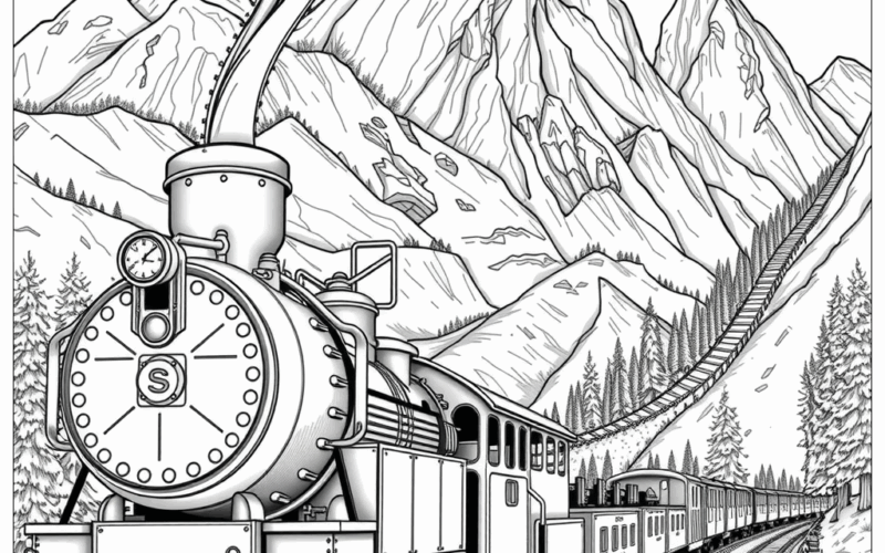 Amtrak Train Passing Through A City Coloring Page Free PDF PNG Printable