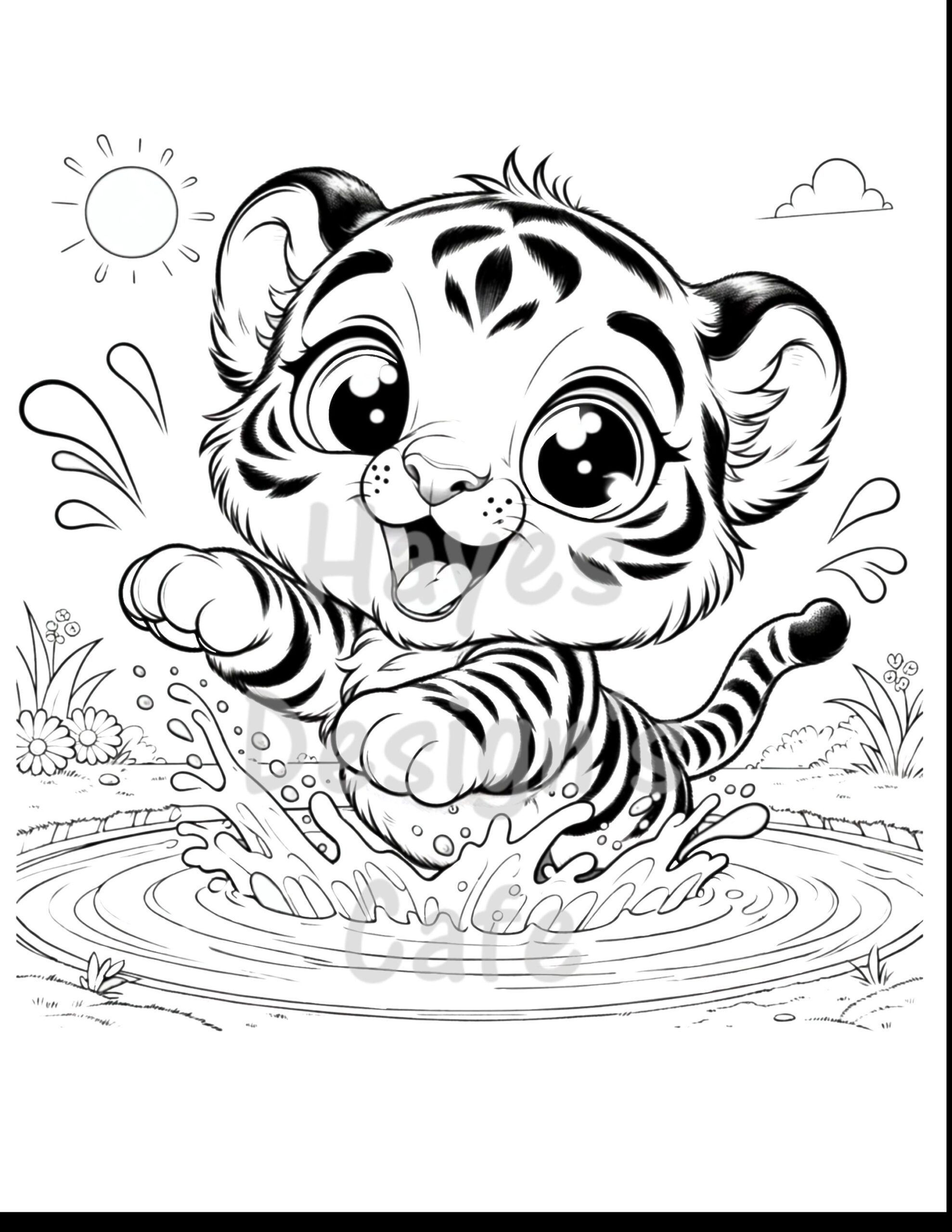 Baby Tiger Coloring Page Laughing Animal In Water PDF Pattern Etsy Baby Tiger Coloring Page Laughing Animal In Water PDF Pattern Etsy