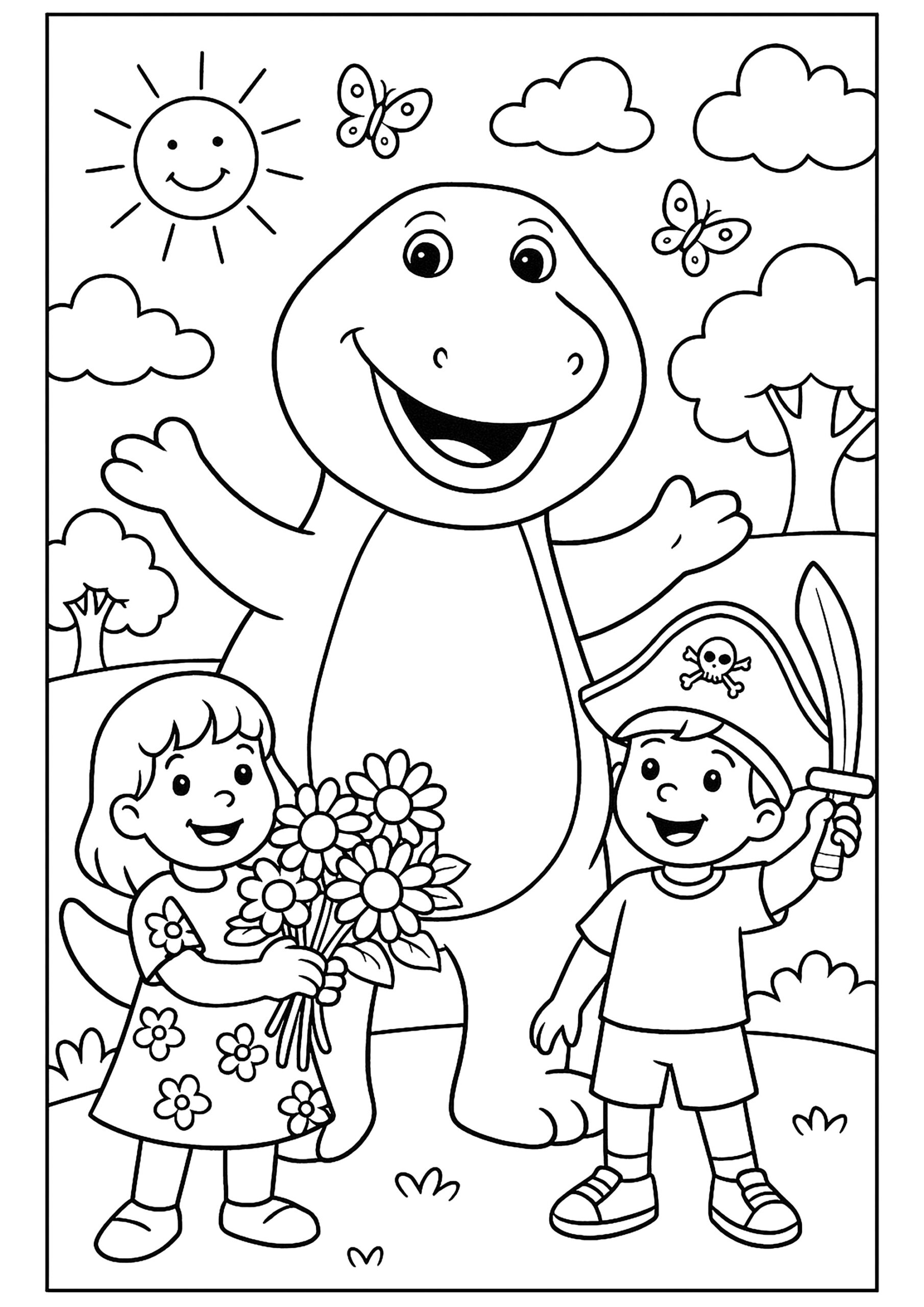 Barney And Two Children Barney Coloring Pages Barney And Two Children Barney Coloring Pages