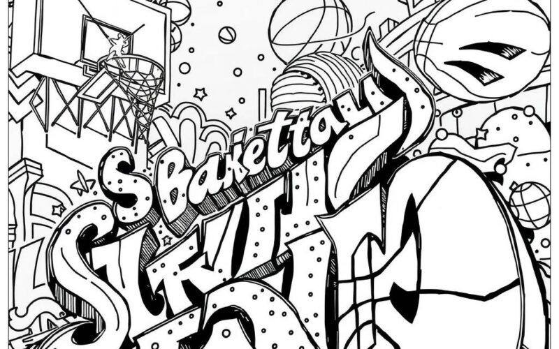 Basketball Graffiti Art Coloring Page Free PDF PNG Printable