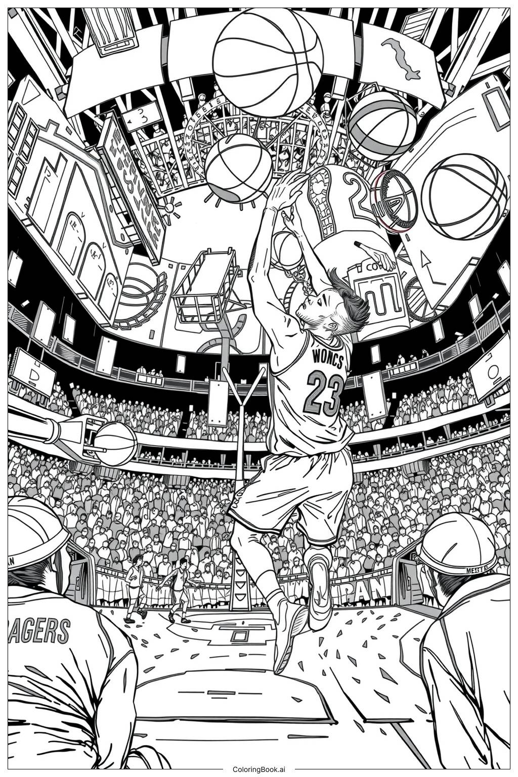 Basketball Nba Action Coloring Page Free PDF PNG Printable 