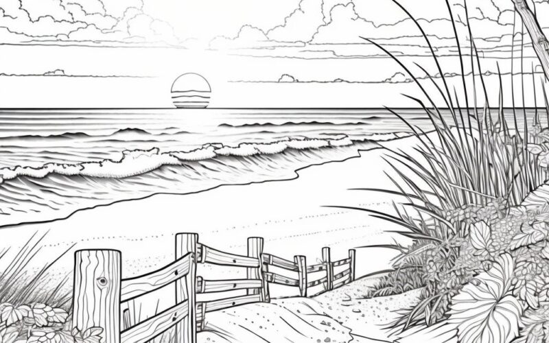 Beach Scene Coloring Pages Bundle 2 PNG Digital Download Pages Beach Sunset Sailboat Black And White Coloring Pages Etsy
