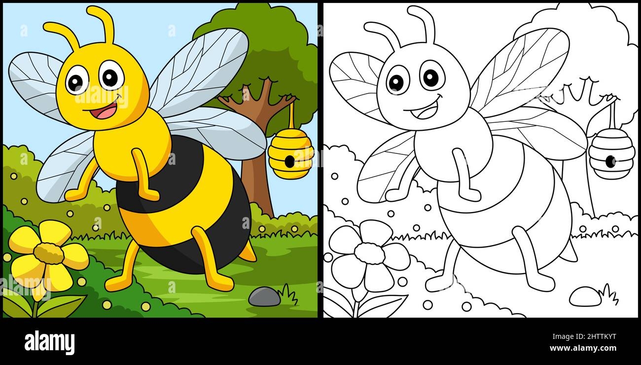 Bee Coloring Page Colored Illustration Stock Vector Image Art Alamy