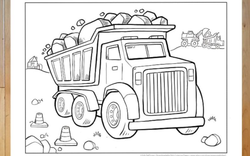 Big Construction Dump Truck Coloring Page Downloadable PDF File Etsy Finland