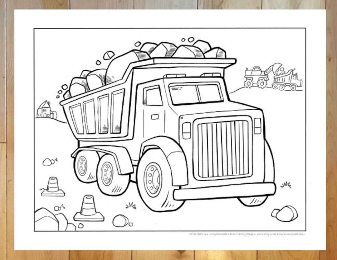 Big Construction Dump Truck Coloring Page Downloadable PDF File Etsy Finland