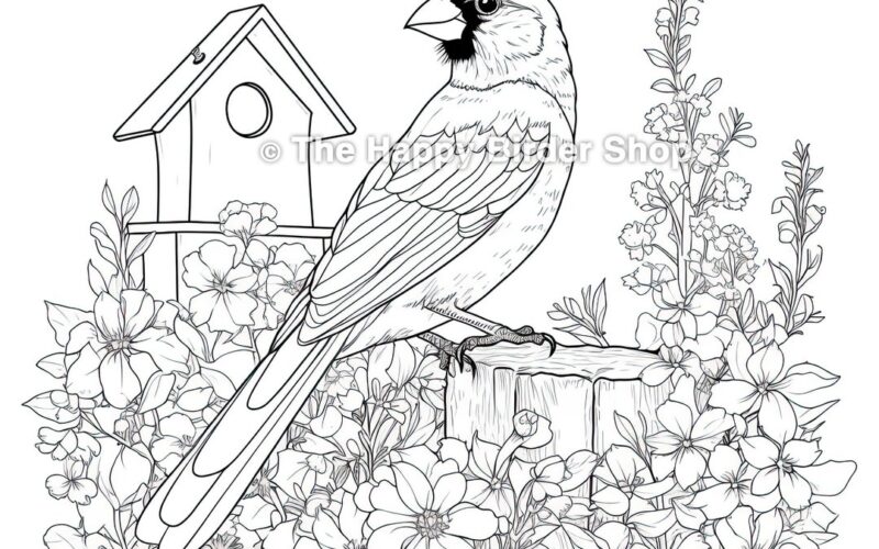 Cardinal Coloring Page Printable JPG Nature Lovers Instant Download Stress Relief 300 DPI Etsy