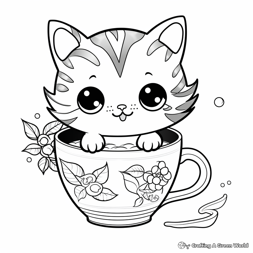 Cat In A Cup Coloring Pages Free Printable 