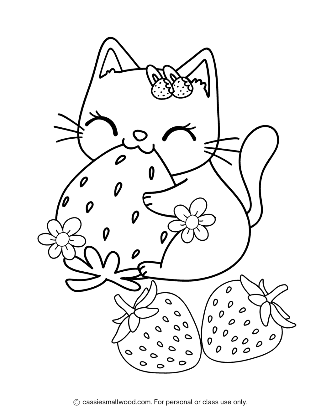Cat Strawberry Coloring Page Cassie Smallwood