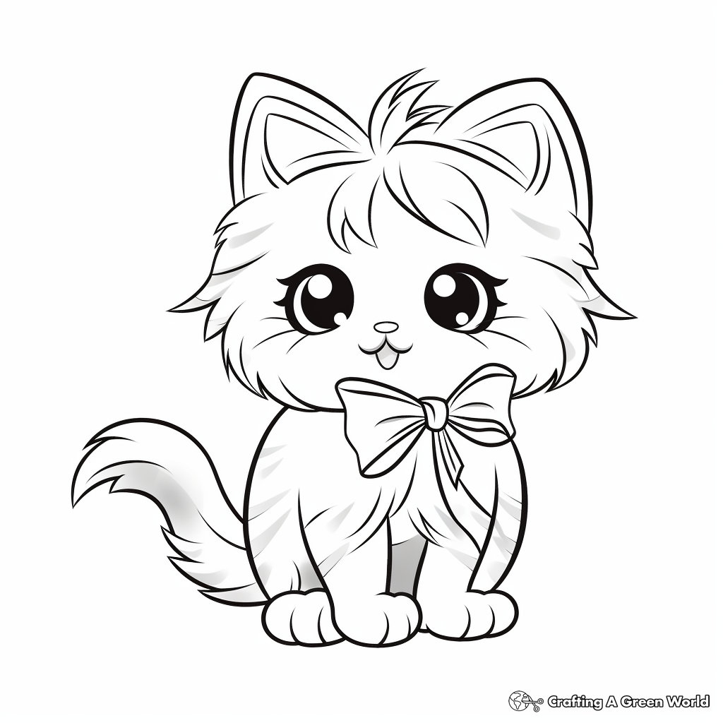 Cat With Bow Coloring Pages Free Printable 