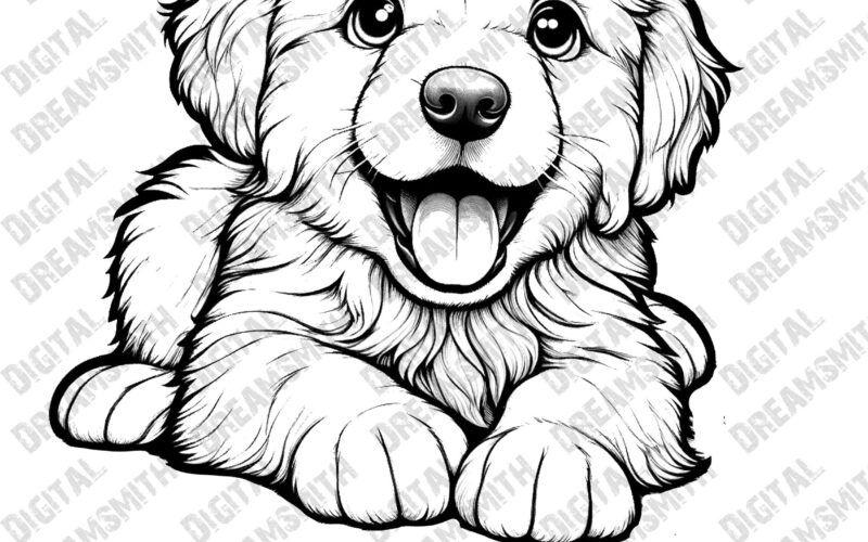 Charming Golden Retriever Puppy Coloring Page Printable PDF For All Ages Instant Download Etsy