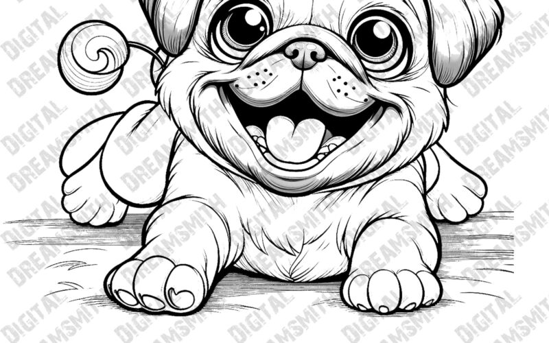 Charming Pug Puppy Coloring Page Printable PDF For All Ages Instant Download Etsy