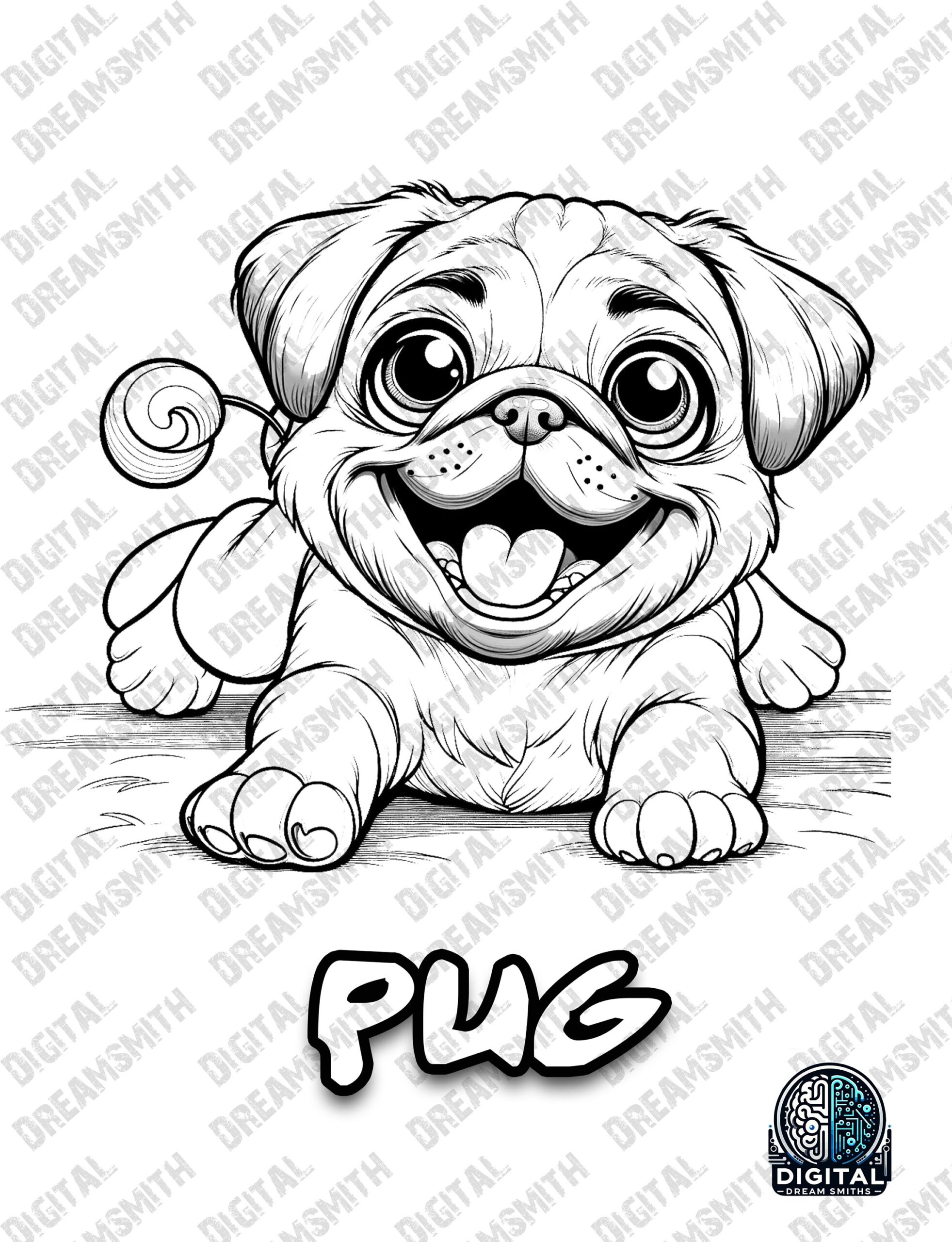 Charming Pug Puppy Coloring Page Printable PDF For All Ages Instant Download Etsy