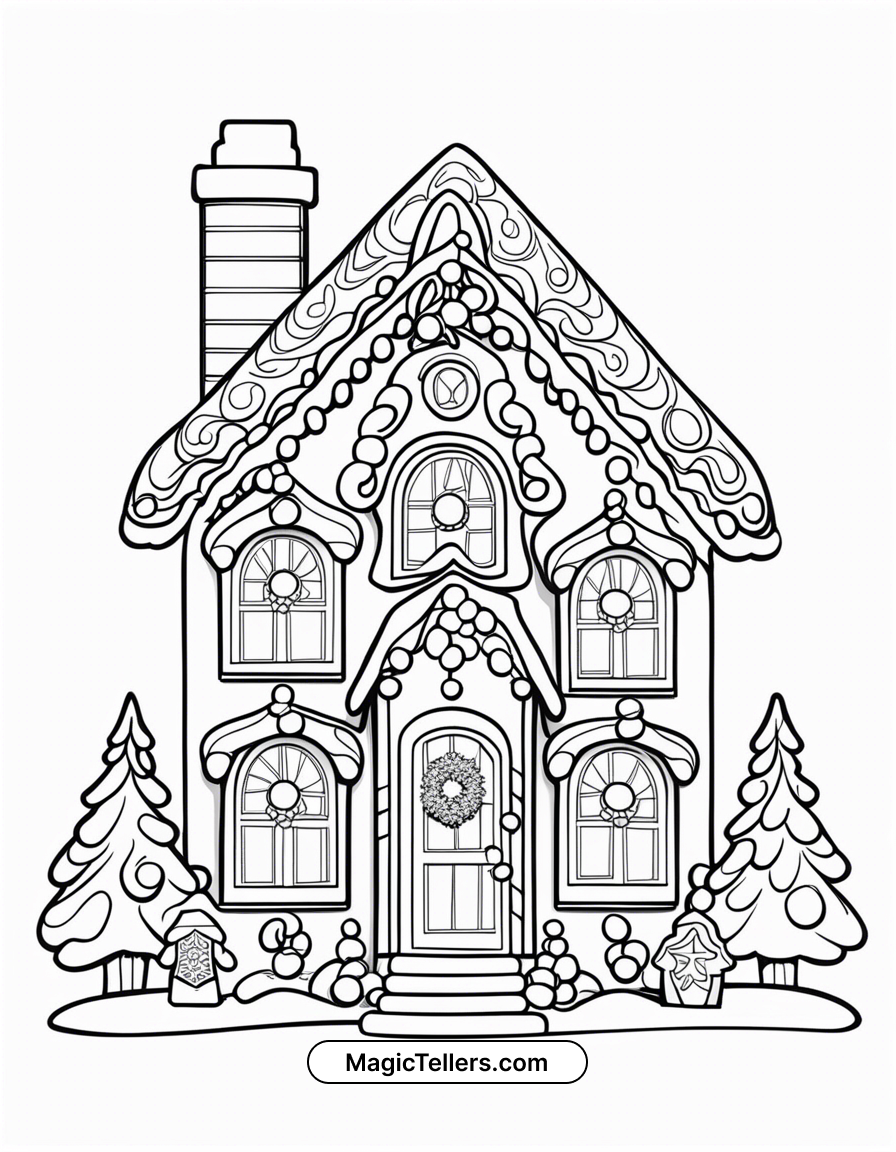Christmas A Gingerbread House With Intricate Icing Designs Coloring Page