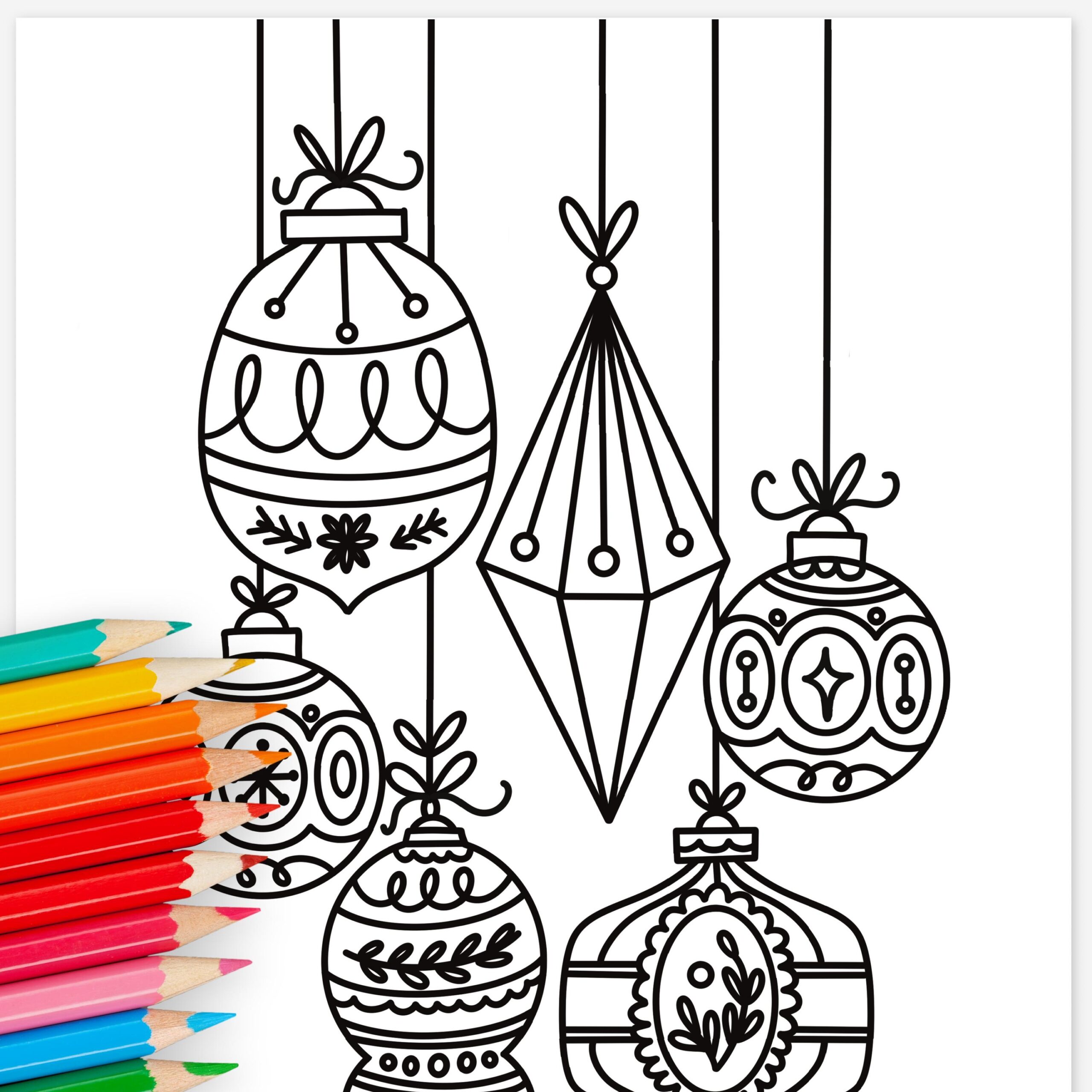Christmas Tree Ornaments Printable Coloring Page Holiday Coloring Sheets Family Night Activity School Relax And Color Cozy Xmas Etsy