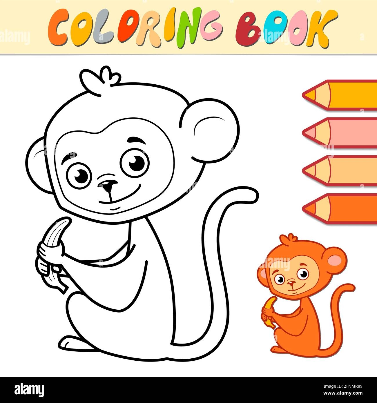 Coloring Book Or Page For Kids Monkey Black And White Illustration Stock Photo Alamy