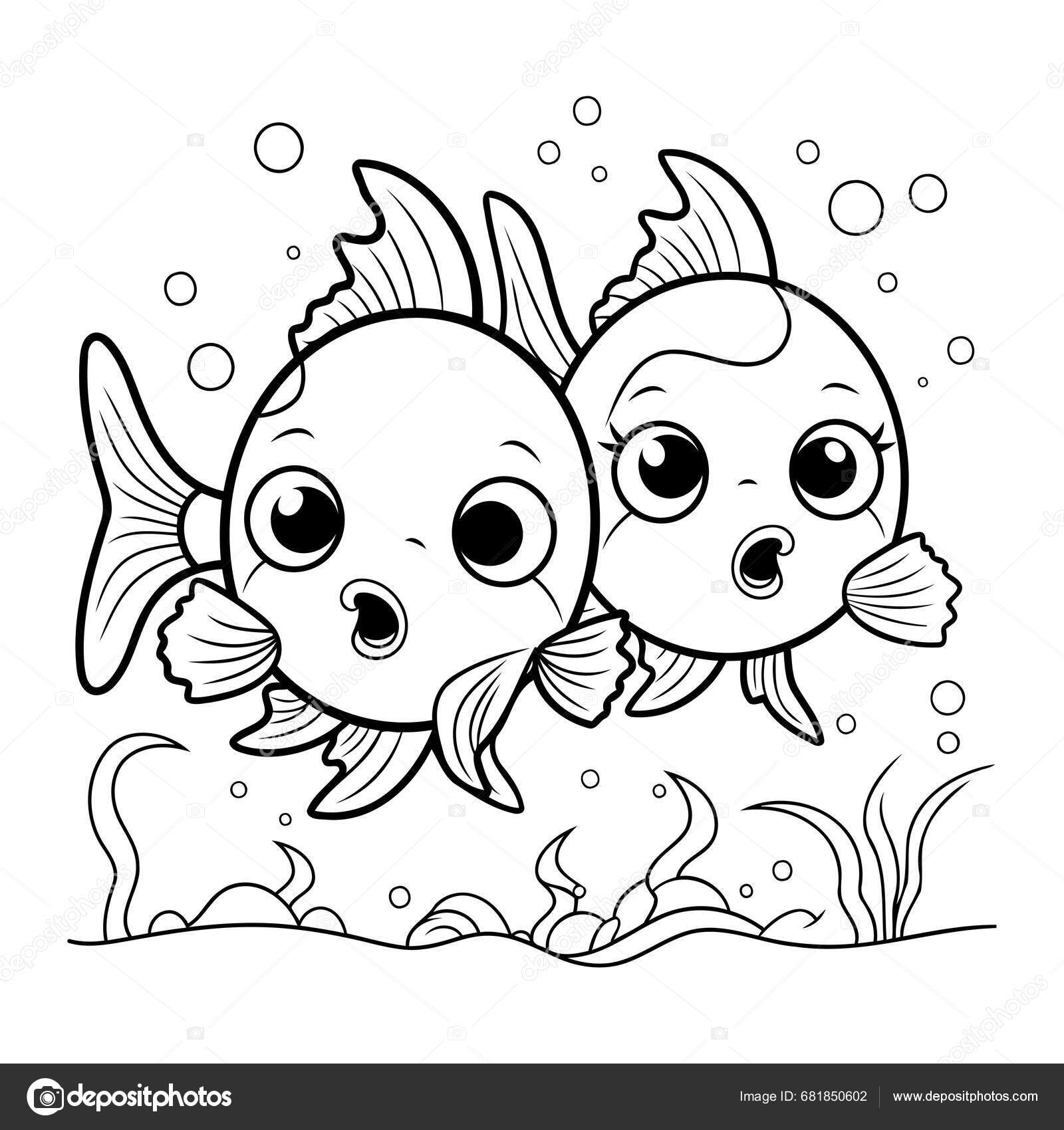 Coloring Page Outline Two Cute Fish Coloring Book Stock Vector By ibrandify 681850602