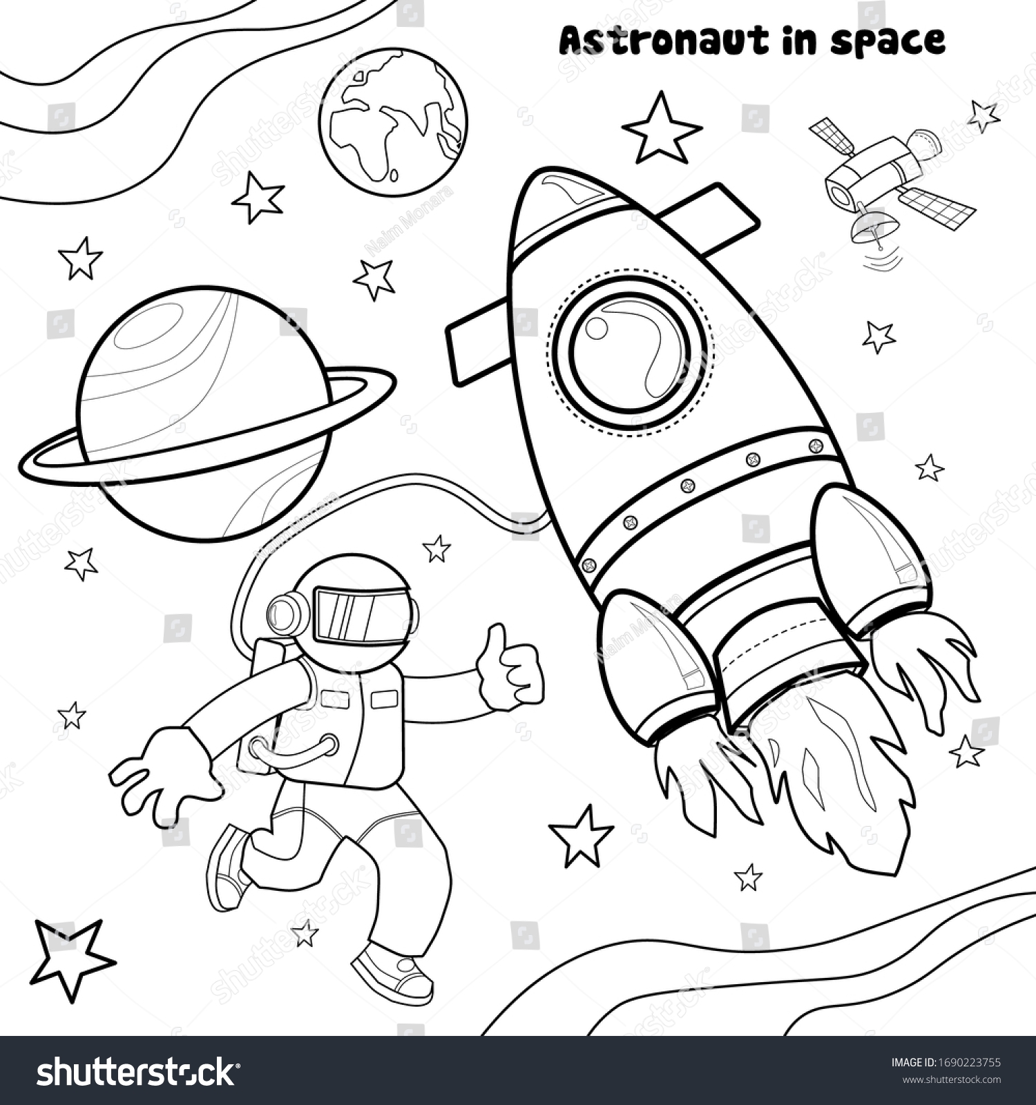 Coloring Pages Kids Astronaut Space Black Stock Vector Royalty Free 1690223755 Shutterstock