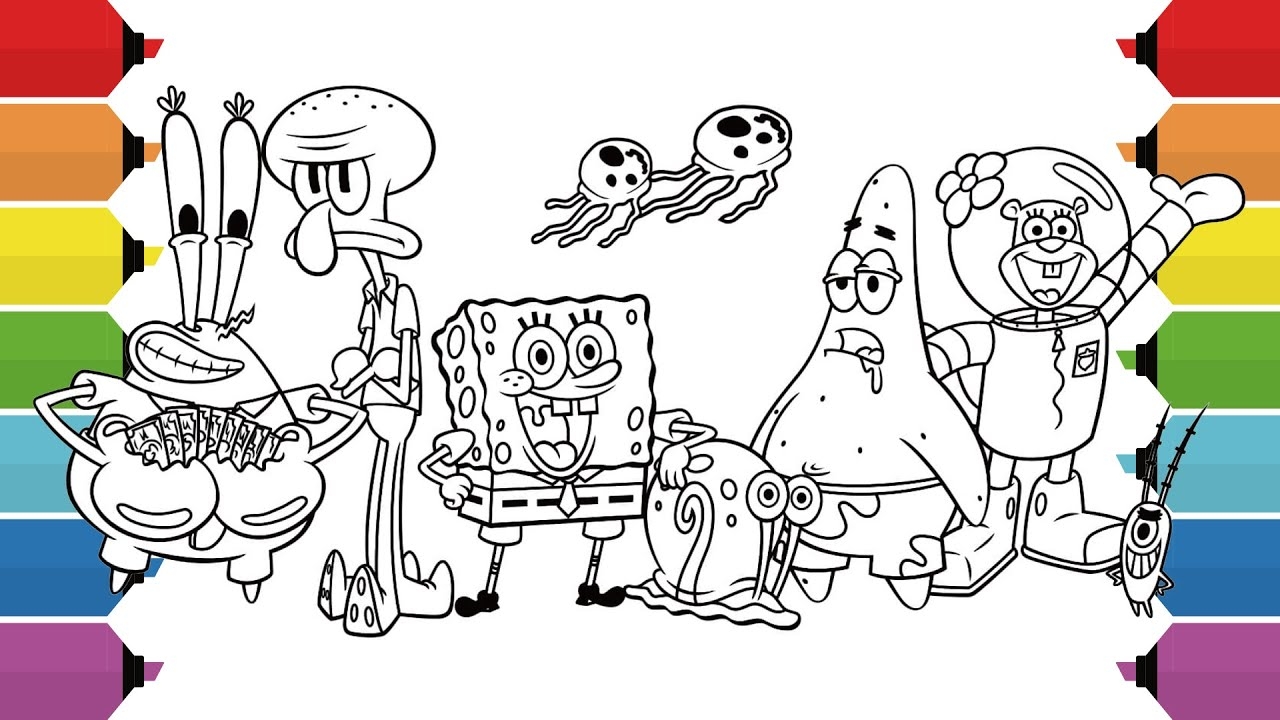 Coloring The Characters Of SpongeBob SquarePants For Kids SpongeBob Patrick Squidward Mr Krabs YouTube
