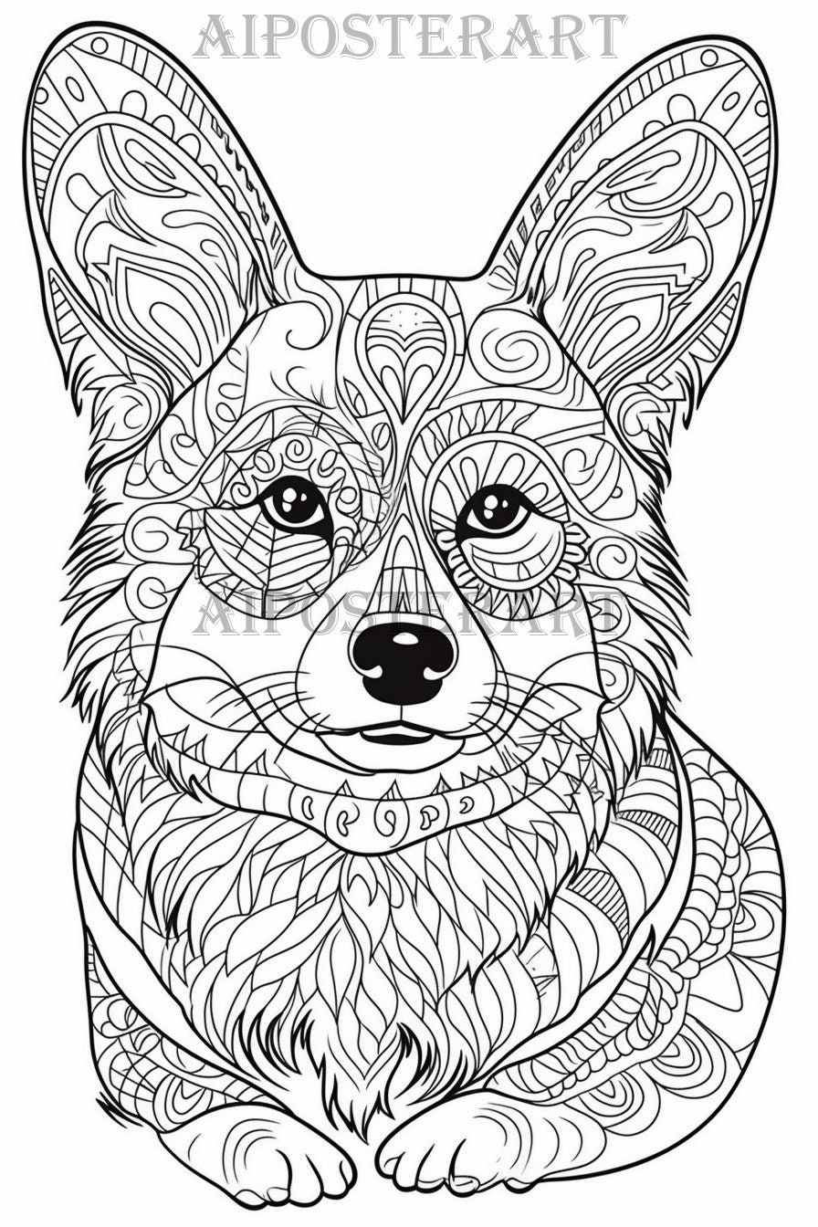 Corgi Dog Mandala Coloring Sheet For Adults Printable Dog Coloring Page Advanced Coloring High Res 1792x2688 Pixels Etsy