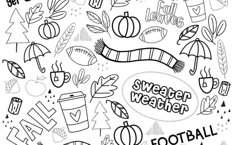 Cozy Fall Coloring Page Pumpkin Leaves And More digital Download Etsy