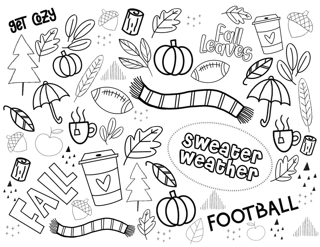 Cozy Fall Coloring Page Pumpkin Leaves And More digital Download Etsy