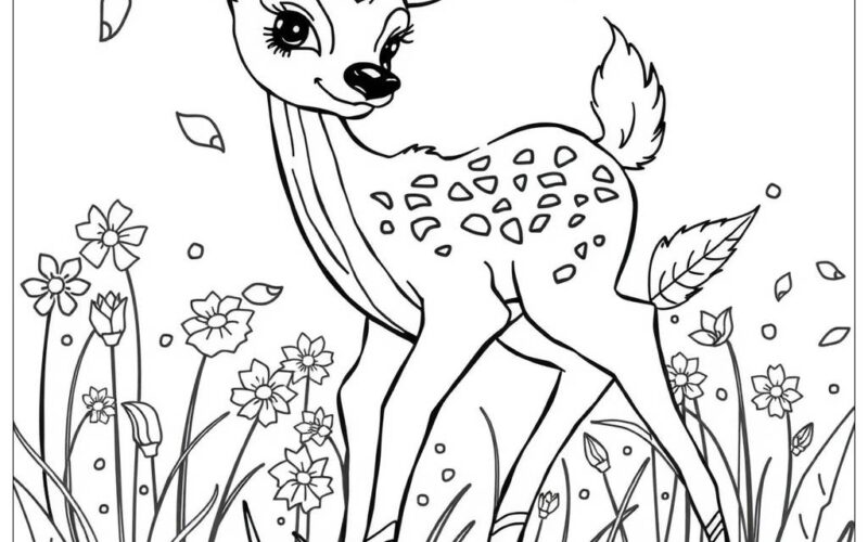 Cute Baby Deer Coloring Page Free PDF PNG Printable