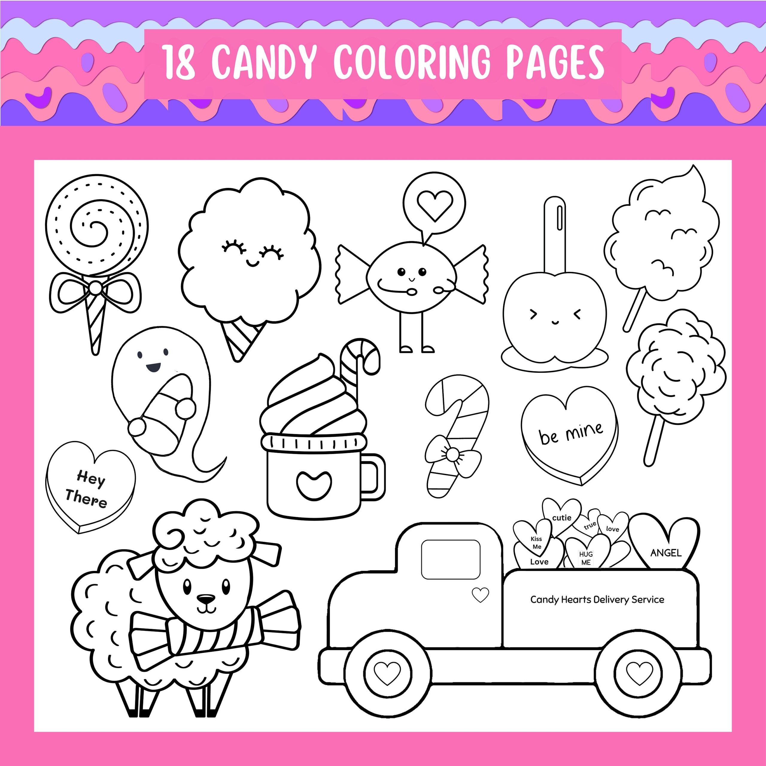 Cute Candy Coloring Pages Colouring Sheets 18 Printable Color Pages Sweets Coloring Pages For Girls And Boys Instant Download Etsy