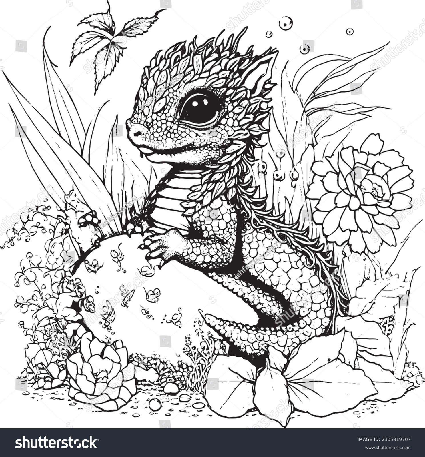 Cute Dragon Coloring Pages Kids Adults Stock Vector Royalty Free 2305319707 Shutterstock