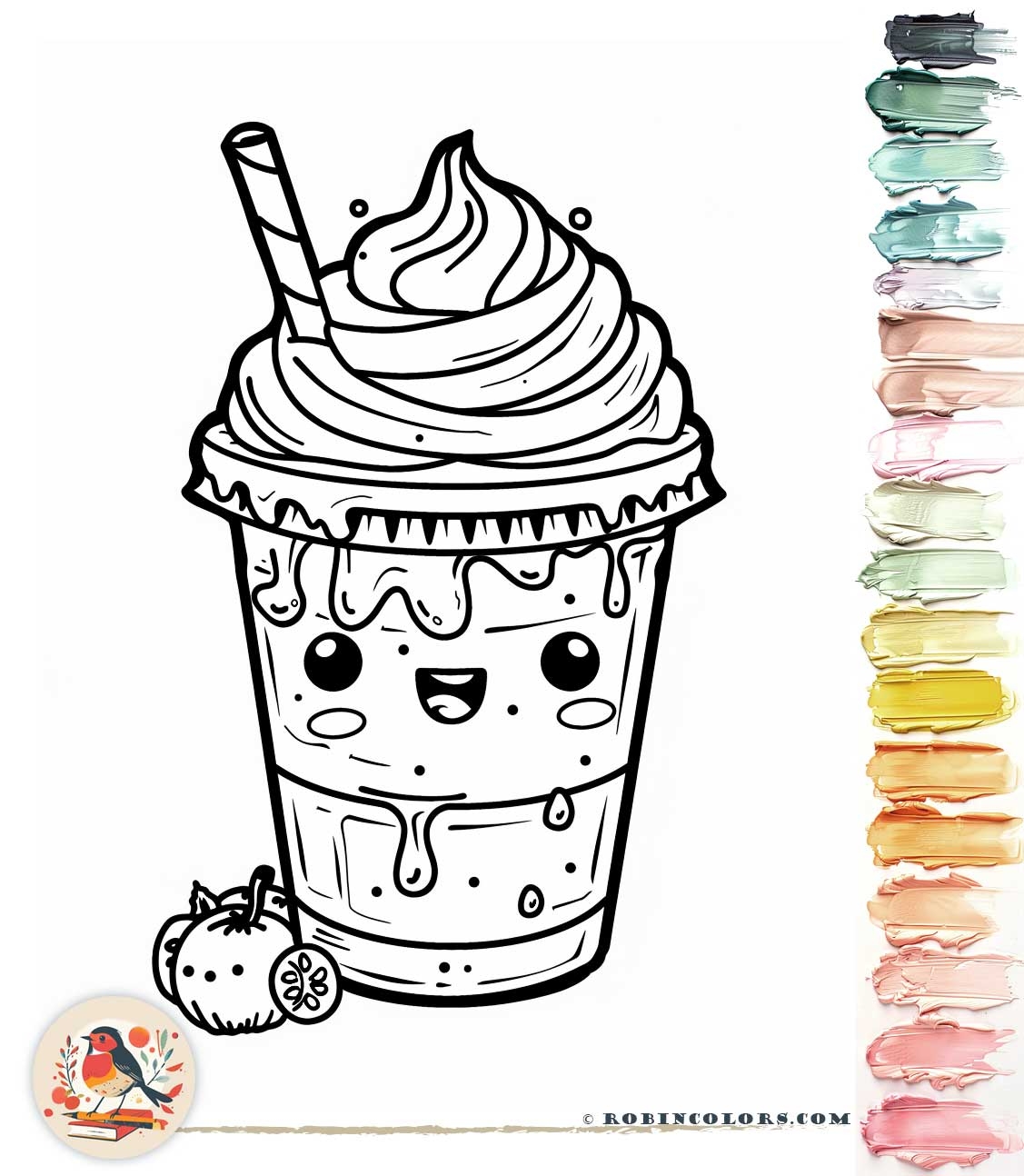 Cute Food Coloring Pages Adorable Kawaii Style Robin Colors
