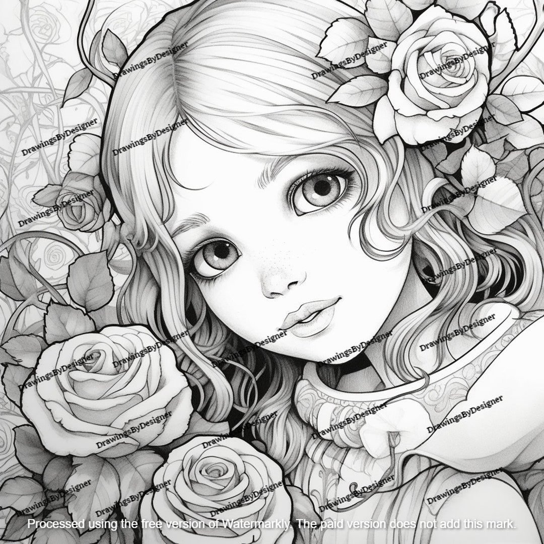 Cute Girl Coloring Page Grayscale Instant Download Printable File Etsy Cute Girl Coloring Page Grayscale Instant Download Printable File Etsy