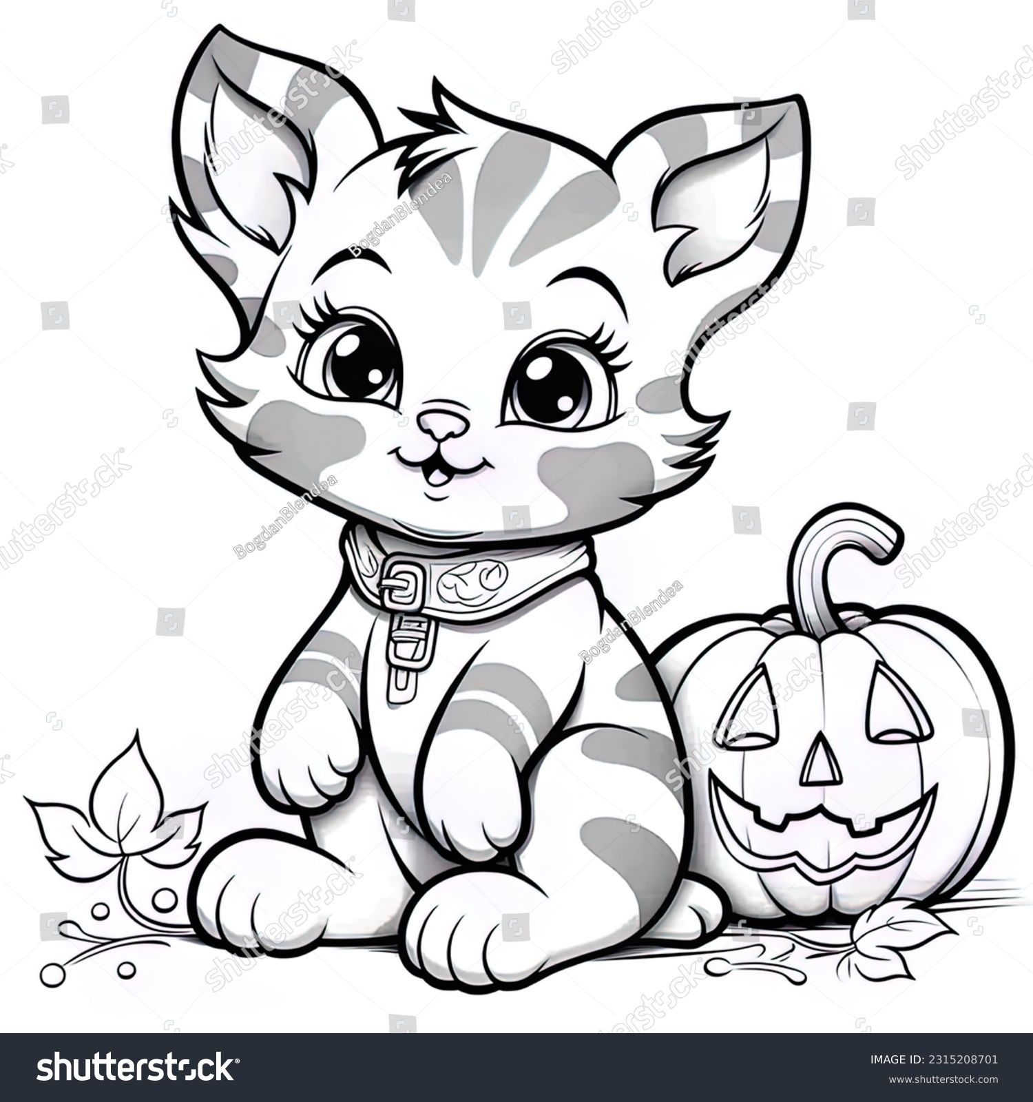 Cute Halloween Cat Coloring Page Stock Illustration 2315208701 Shutterstock