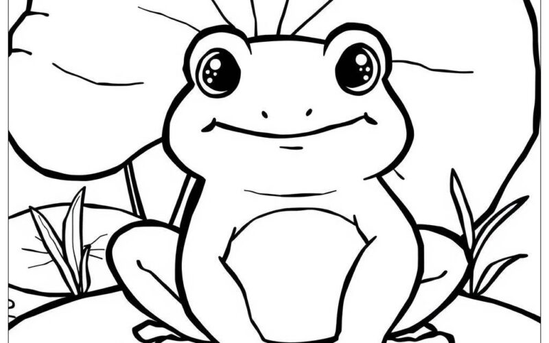 Cute Kawaii Frog Coloring Page Free PDF PNG Printable