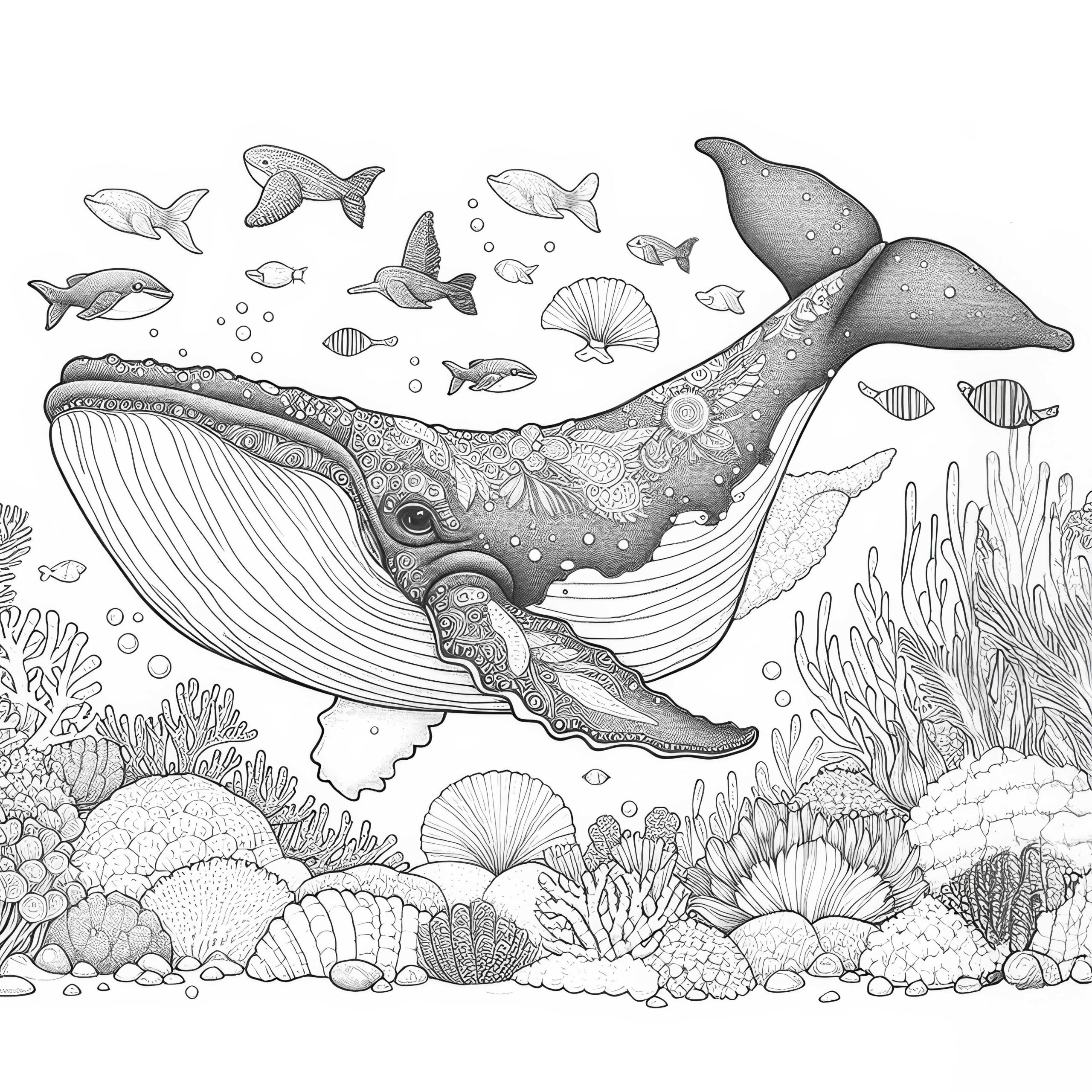 Detailed Whale Coloring Template In Underwater Landscape Free 