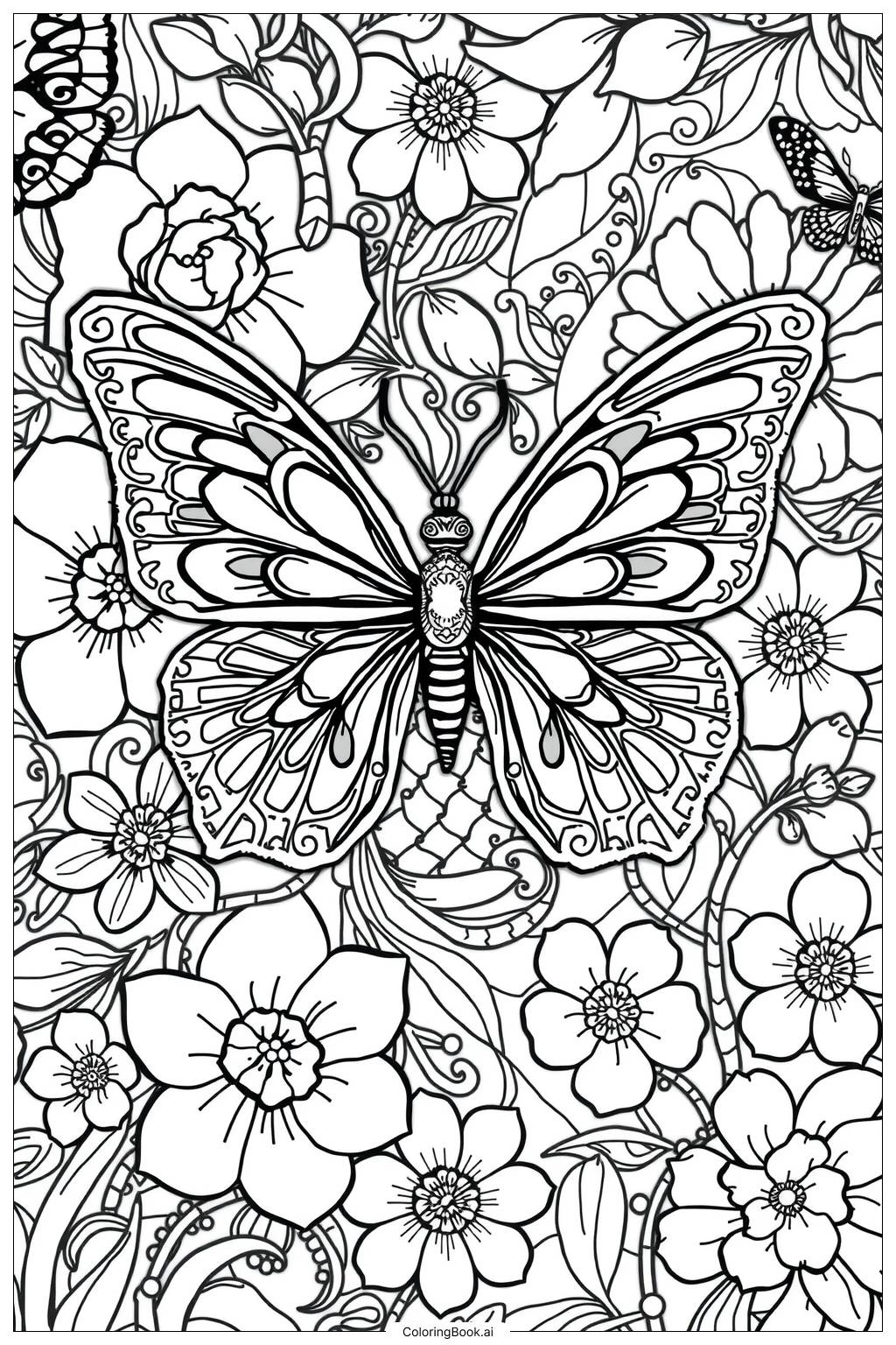 Difficult Butterfly Details Coloring Page Free PDF PNG Printable 