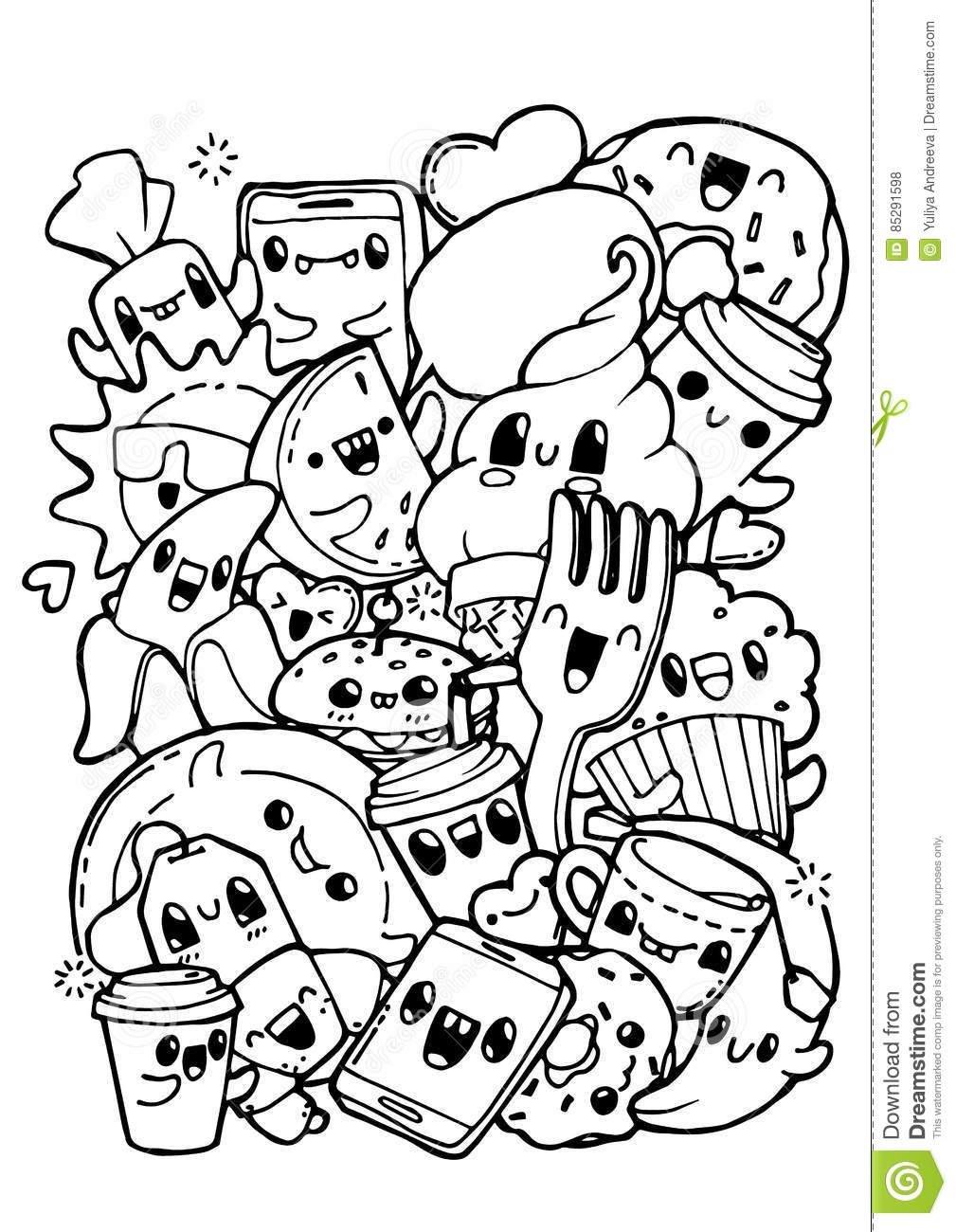 Dining Doodles Coloring Pages For Kids Stock Vector Illustration Of Colouring Pattern 85291598