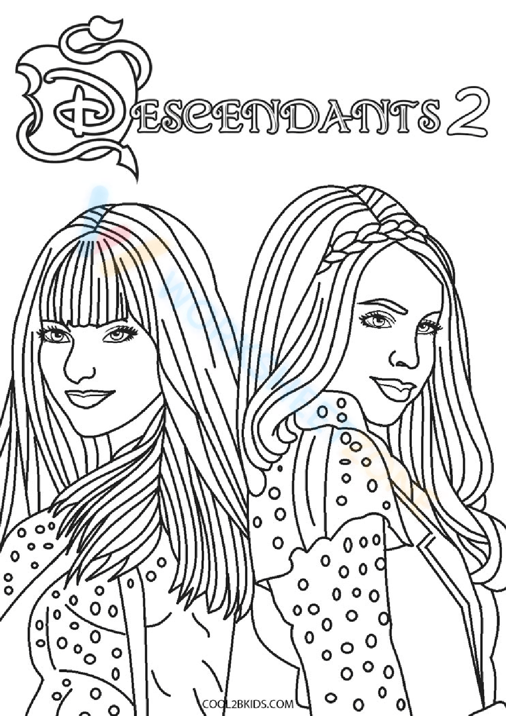 Disney Descendants 2 Girls Coloring Page For Kids Worksheet