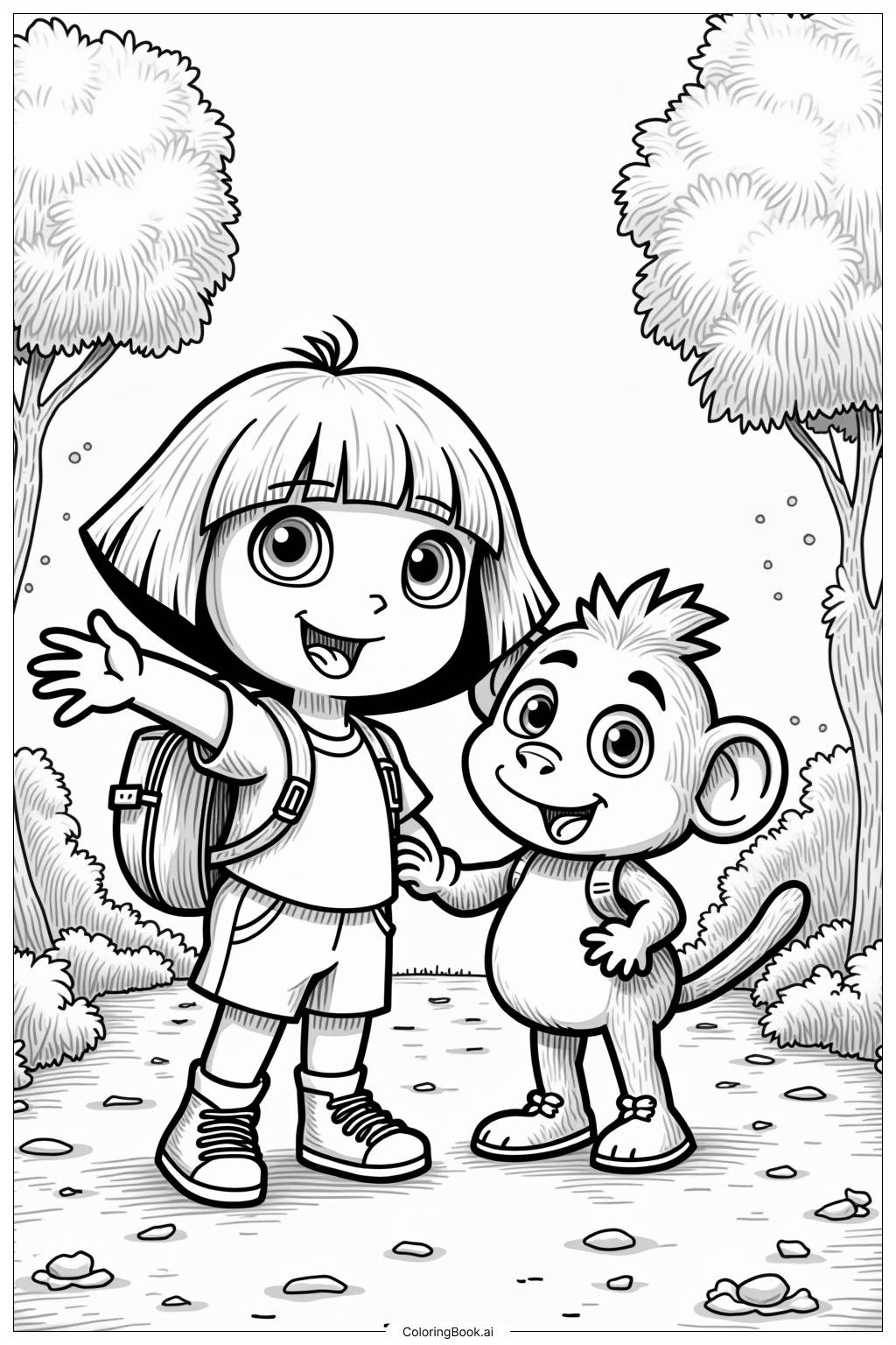 Dora And Friends At Birthday Party Coloring Page Free PDF PNG Printable 