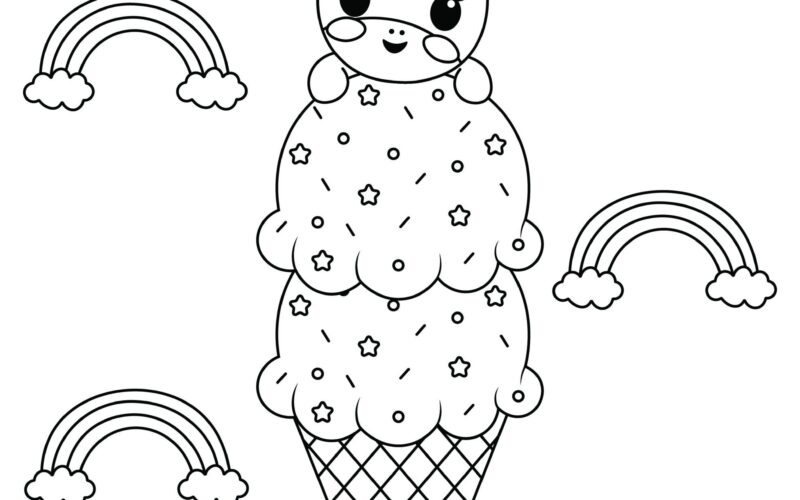 Double Scoop Ice Cream Unicorn Coloring Page